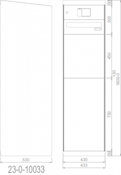RENZ eQUBO elektronischer Paketkasten mit 2 Paketfächern und 1 Briefkasten Schrägdach 23010033 - schematische Darstellung